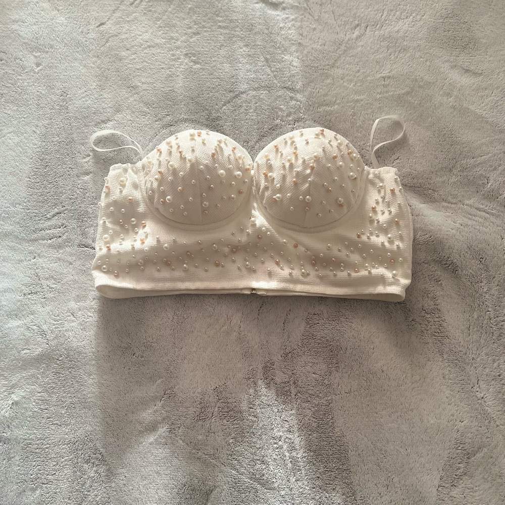 Strapless Pearled B CUP Crop Top